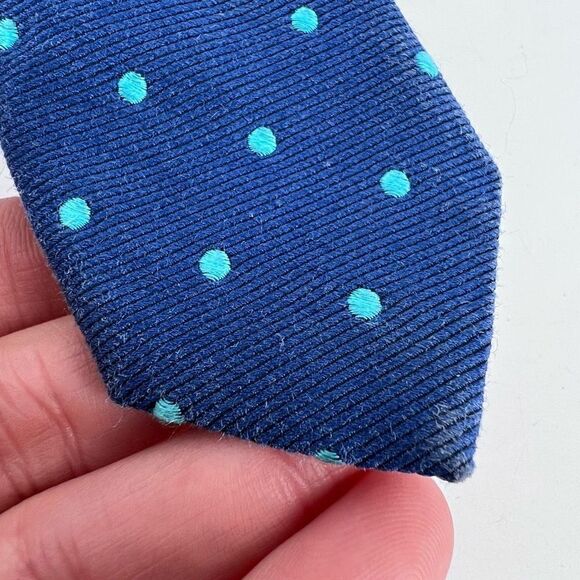 Co-op Mens Navy Blue with Mint Polka Dots Patterned Silk Skinny Necktie One Size - Picture 7 of 10